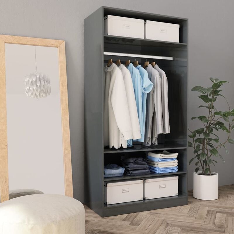 

Happyshopping - Armario de aglomerado gris con brillo 100x50x200 cm