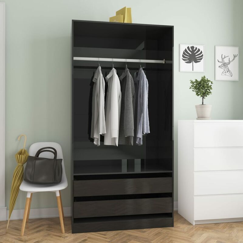 

Armario de aglomerado negro brillante 100x50x200 cm - Negro