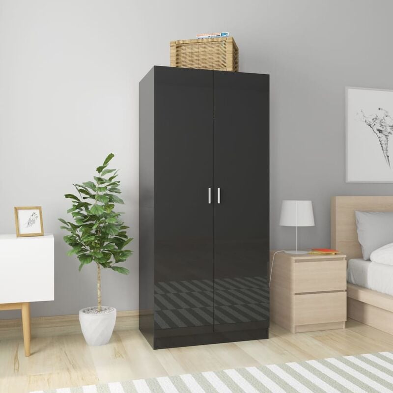 

Armario de aglomerado negro brillante 80x52x180 cm - Negro