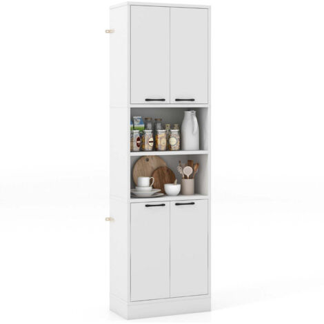 Armario de almacenaje 56 x 30 x 190 cm con 2 puertas y estantes abiertos acabado mate madera blanca robusta 200010235