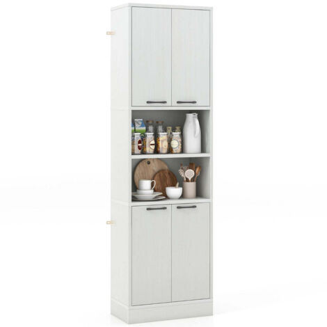 Armario de almacenaje 56 x 30 x 190 cm con 4 puertas y estantes abiertos MDF moderno acabado roble blanco 200010236