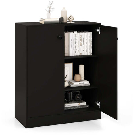 Armario de almacenaje de 2 puertas 72 x 34 x 855 cm diseño moderno con dispositivo antivuelco fabricado en madera MDF negra 200015971