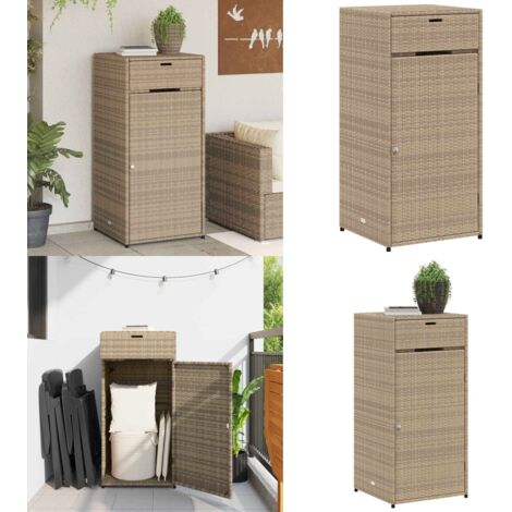 Armario de almacenaje de jardín ratán PE beige 55x55x111 cm - Almacenamiento exterior - Ratán sintético