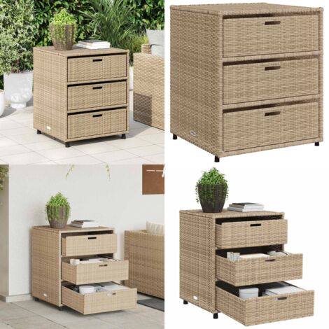 Armario de almacenaje de jardín ratán PE beige 55x59x69 cm - Almacenamiento exterior - Cajones de jardín