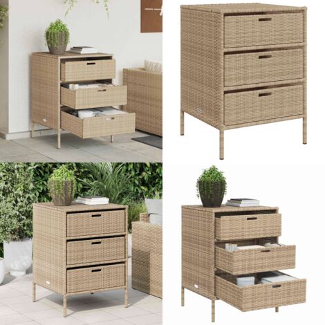 Armario de almacenaje de jardín ratán PE beige 55x59x80 cm - Almacenamiento exterior - Cajones para jardín