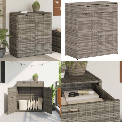 Armario de almacenaje de jardín ratán PE gris 105x55x113 cm - Almacenamiento exterior - Ratán sintético