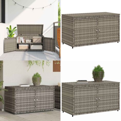 Armario de almacenaje de jardín ratán PE gris 110x55x60,5 cm - Almacenamiento exterior - Ratán sintético