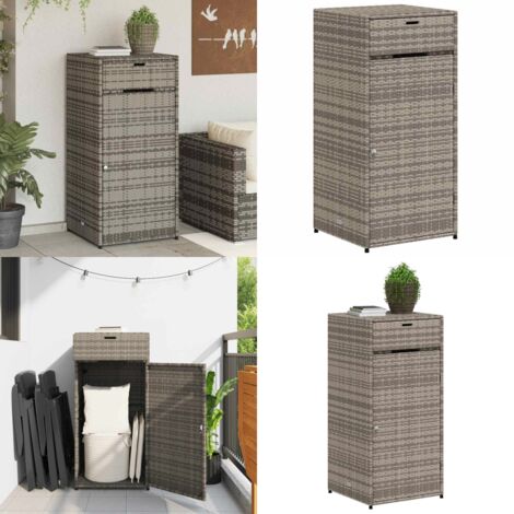 Armario de almacenaje de jardín ratán PE gris 55x55x111 cm - Almacenamiento exterior - Ratán sintético