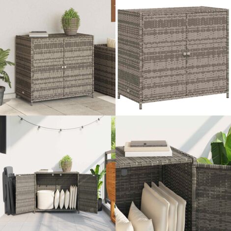 Armario de almacenaje de jardín ratán PE gris 83x45x76 cm - Almacenamiento exterior - Ratán sintético