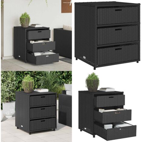 Armario de almacenaje de jardín ratán PE negro 55x59x69 cm - Almacenamiento exterior - Cajones de jardín