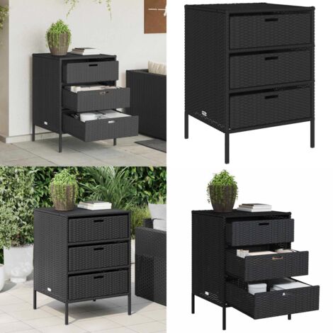 Armario de almacenaje de jardín ratán PE negro 55x59x80 cm - Almacenamiento exterior - Cajones para jardín