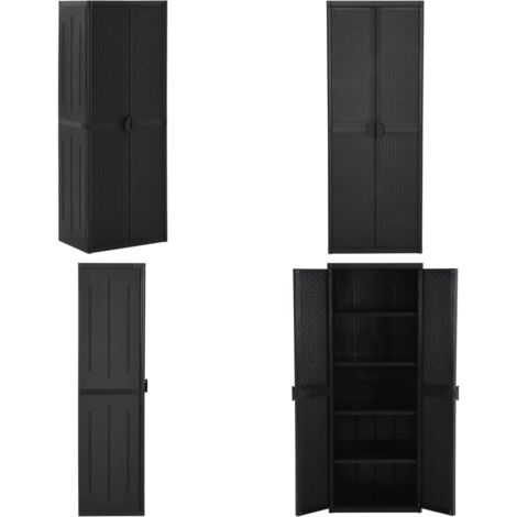 Armario de almacenaje de jardín ratán PP negro 65x45x172 cm - Armario de almacenamiento - Armario ratán