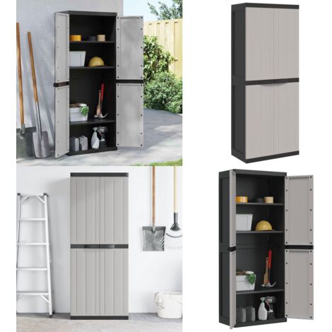Armario de almacenaje exterior PP gris y negro 65x37x165 cm - Almacenamiento exterior - Armario de jardín