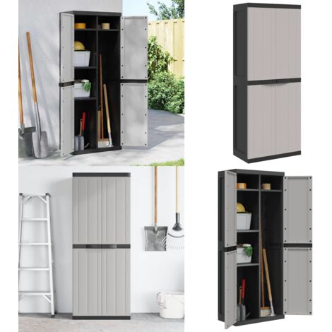 Armario de almacenaje exterior PP gris y negro 65x37x165 cm - Almacenamiento exterior - Armario de jardín