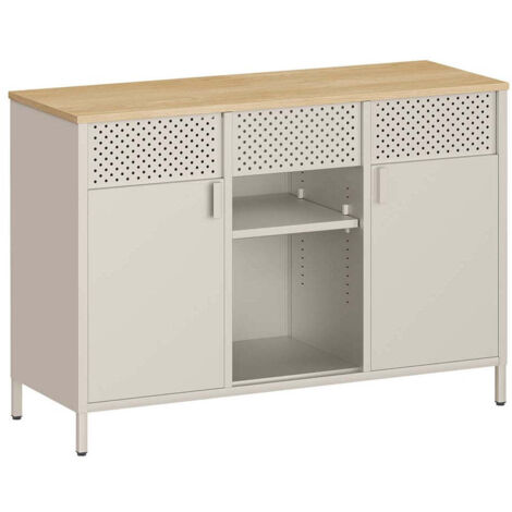 Armario de almacenaje metálico 40 x 110 x 76 cm armario de dos puertas aparador con cierre magnético estantes regulables estructura de acero beige 120007933