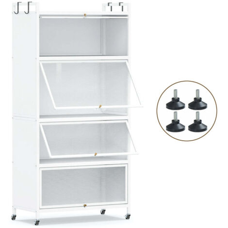 Armario de almacenaje metálico 805 x 40 x 162 cm con 4 puertas elevables estilo moderno metal blanco 200016170