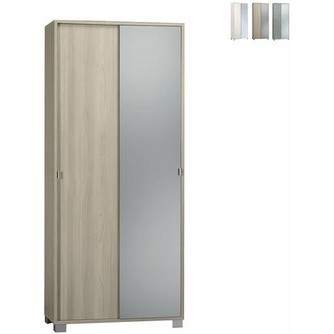 Armario de almacenamiento 2 puertas correderas de espejo 8 baldas Livo