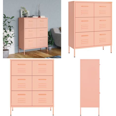 Armario de almacenamiento acero rosa 80x35x101,5 cm - Cajones de acero - Armario rosa