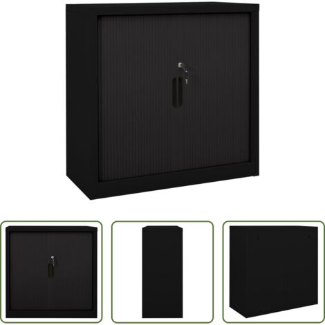 Armario de almacenamiento -  Armario de puerta corredera acero negro 90x40x90 cm