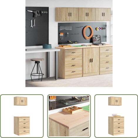 Armario de almacenamiento -  Armarios 2 uds para garaje madera de ingeniería roble sonoma