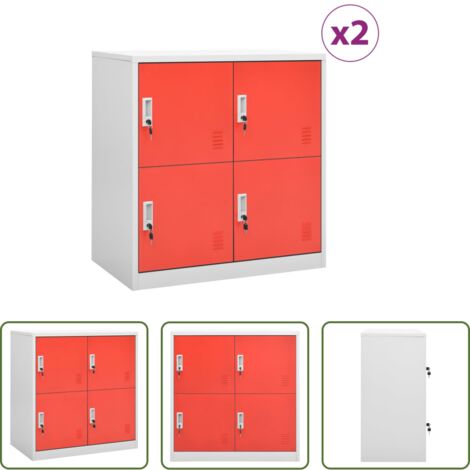 Armario de almacenamiento -  Armarios taquilla 2 uds de acero gris y rojo 90x45x92,5 cm