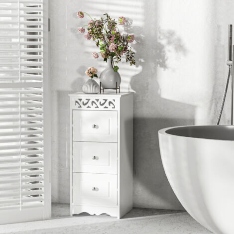Armario de Almacenamiento Cajonera Blanca Cómoda con 3 Cajones para Cocina Comedor Salón Dormitorio 29,8x29,8x68,5 cm
