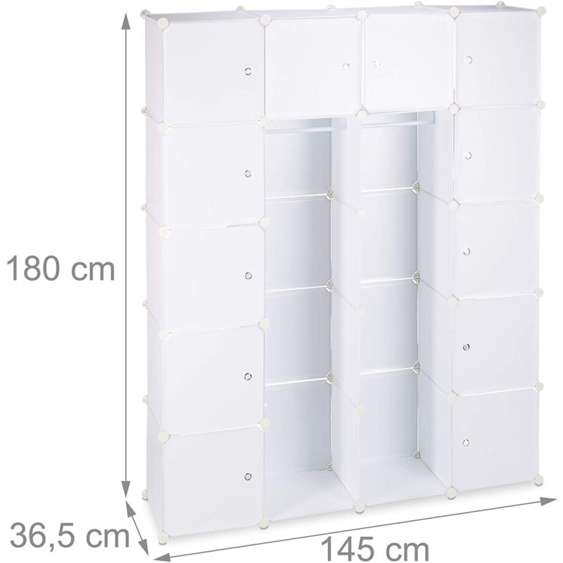 Helloshop26 - Armario de almacenaje con estantería cúbica de plástico 14 compartimentos 180 cm color blanco 1300010702