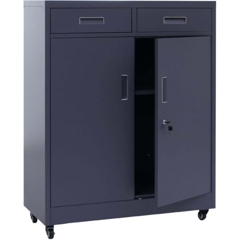 Armario de almacenamiento metálico con prácticas ruedas para oficina 116 x 90 x 40 cm acero gris oscuro 040008878