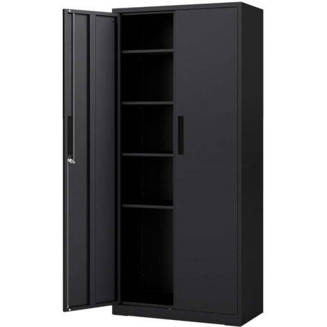 Armario de almacenamiento metálico de 2 puertas 80 x 40 x 180 cm con 4 estantes ajustables estilo moderno acero negro 200015973