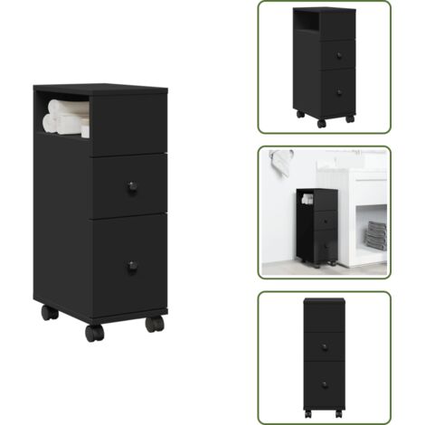Armario de almacenamiento - vidaXL Armario de baño estrecho con ruedas madera de ingeniería negro - Cajón de baño