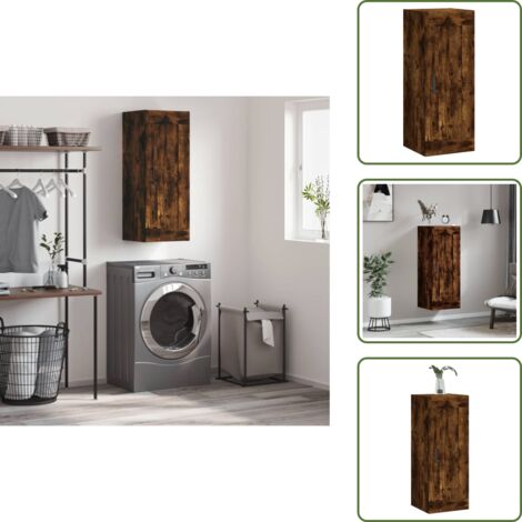 Armario de almacenamiento - vidaXL Armario de pared madera ingeniería roble ahumado 34,5x34x90 cm - Armario de pared madera