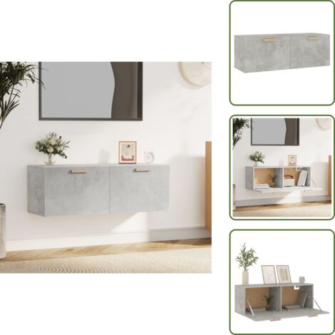 Armario de almacenamiento - vidaXL Armario pared madera contrachapada gris hormigón 100x36,5x35 cm - Armario de pared con cajones