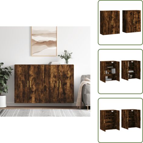 Armario de almacenamiento - vidaXL Armarios de pared 2 unidades roble ahumado 69,5x34x90 cm - Armario de pared con puertas