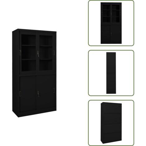 Armario de archivos - vidaXL Armario de oficina con puerta corredera acero negro 90x40x180cm - Armario de oficina negro