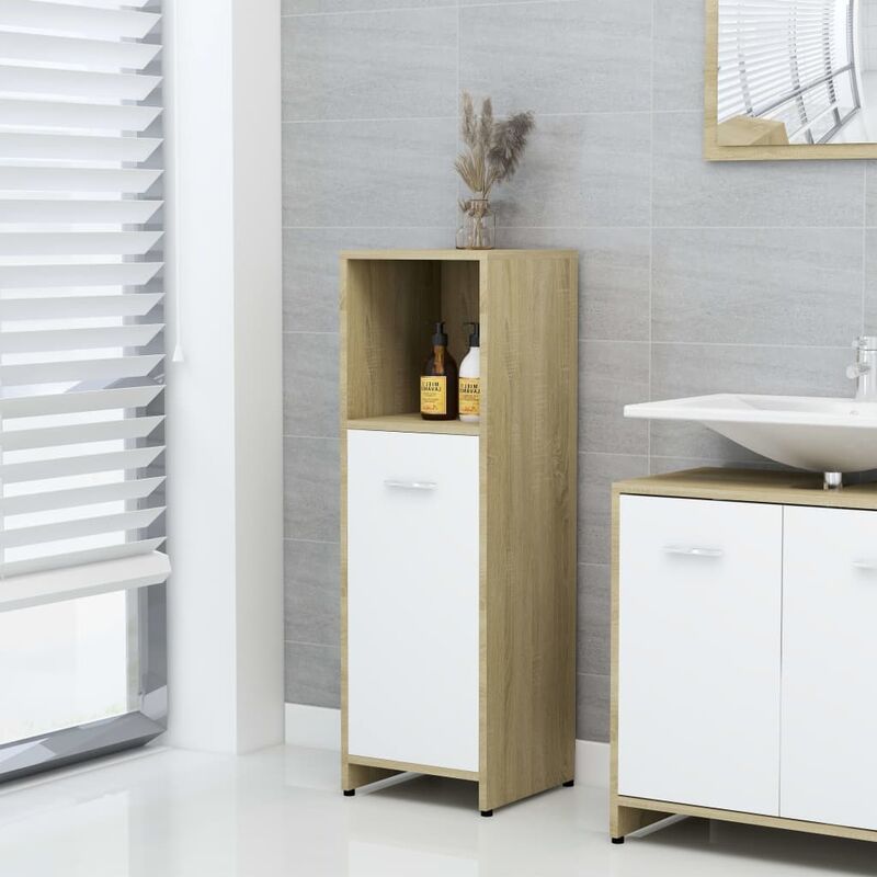 

Armario de baño aglomerado blanco y roble sonoma 30x30x95 cm
