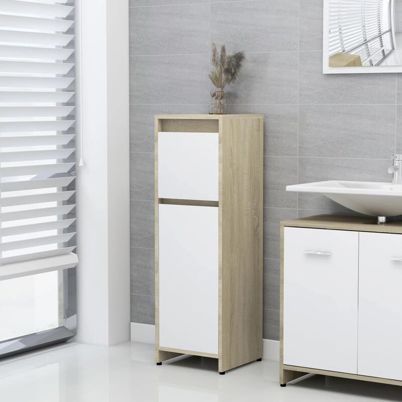 

Armario de baño aglomerado blanco y roble sonoma 30x30x95 cm