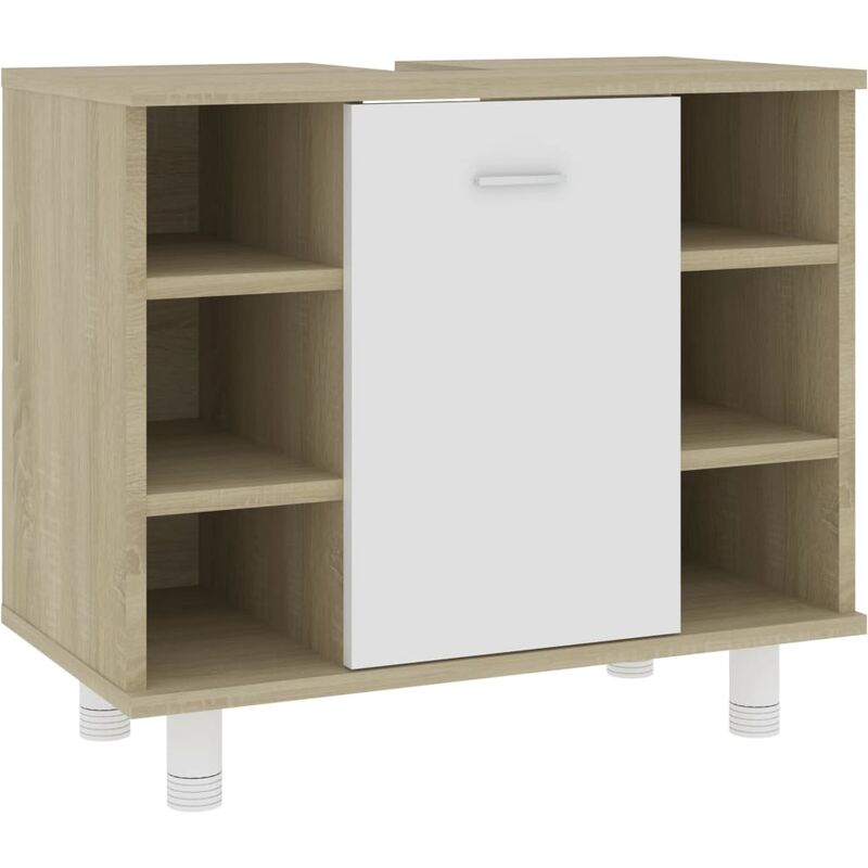 

vidaXL Armario de baño aglomerado blanco y roble sonoma 60x32x53,5 cm - Blanco
