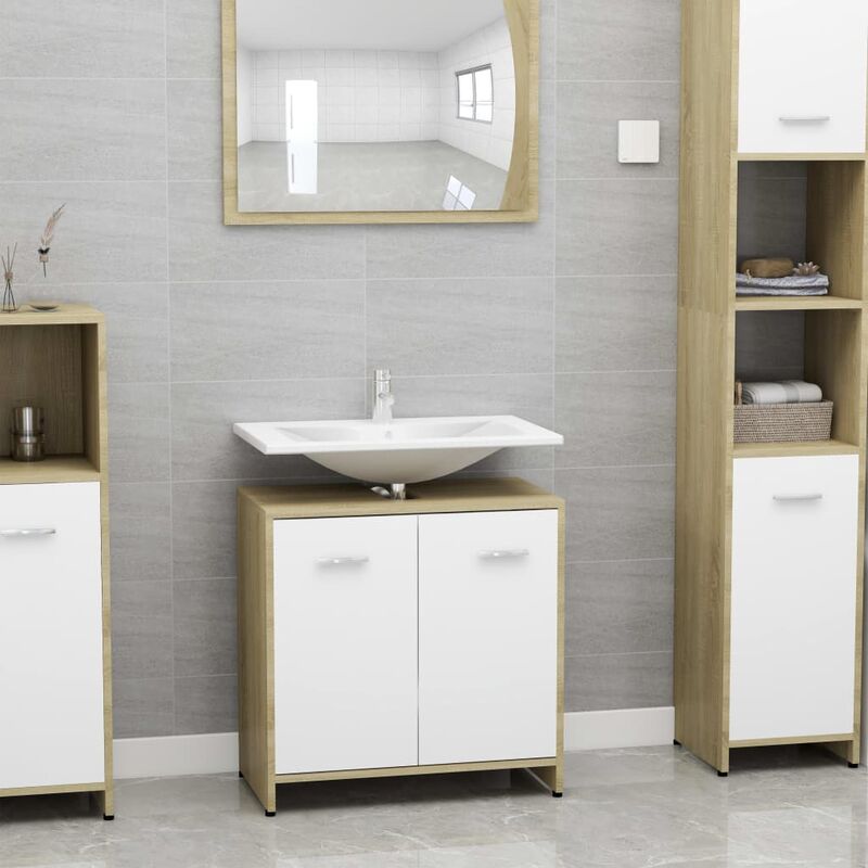 

Armario de baño aglomerado blanco y roble sonoma 60x33x58 cm