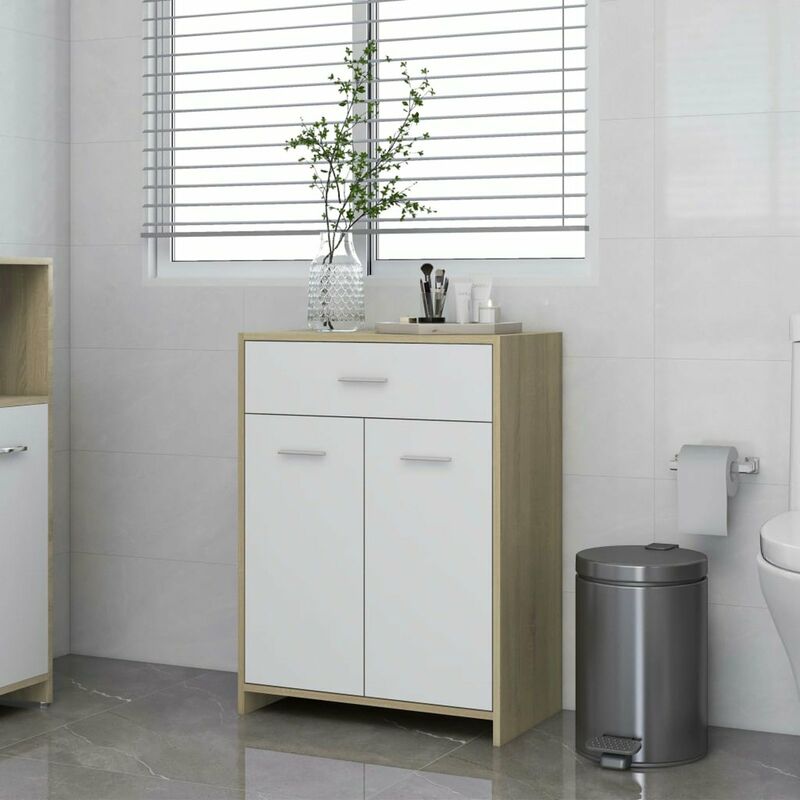 

Armario de bano aglomerado blanco y roble Sonoma 60x33x80 cm