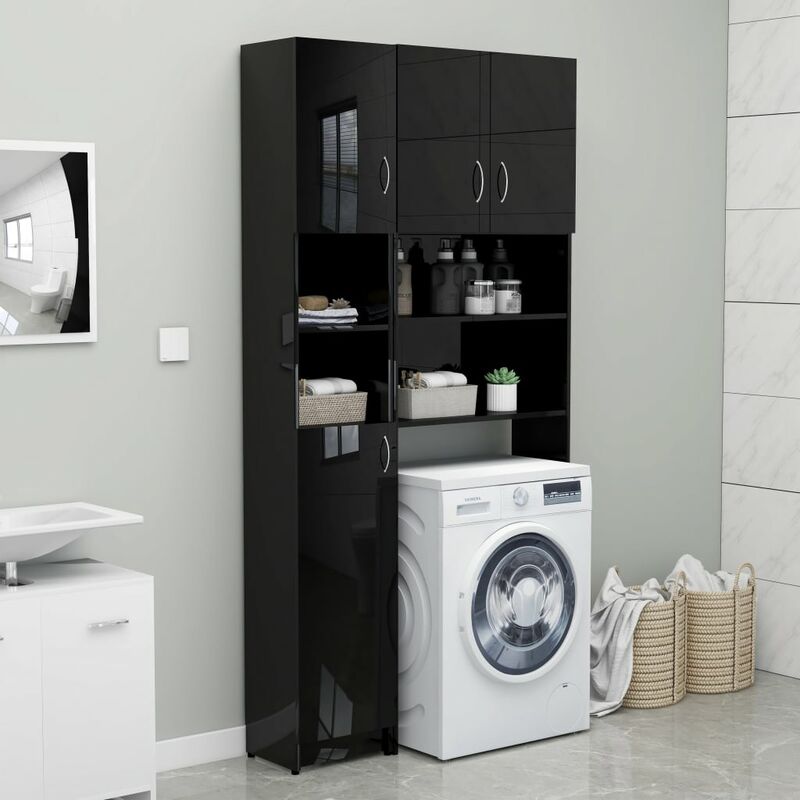 

Armario de baño aglomerado negro brillante 32x25,5x190 cm