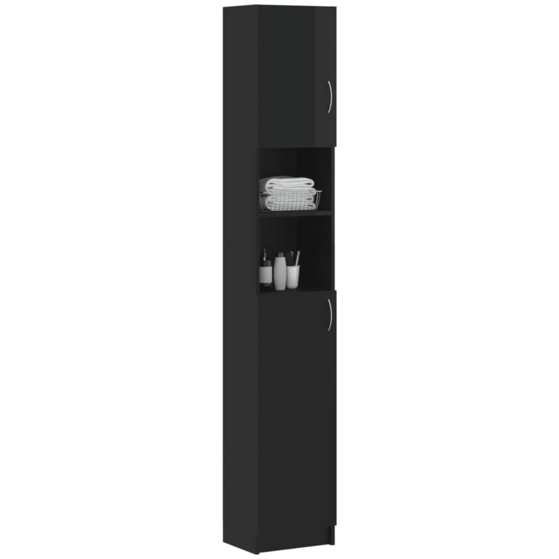 

vidaXL Armario de baño aglomerado negro brillante 32x25,5x190 cm - Negro