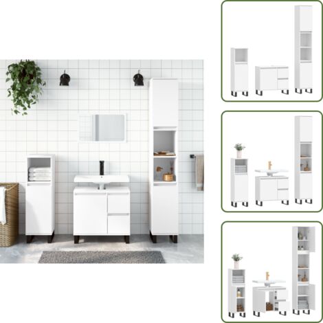 Armario de baño alto - vidaXL Juego de muebles de baño 3 pzas madera contrachapada blanco - Armario de baño bajo