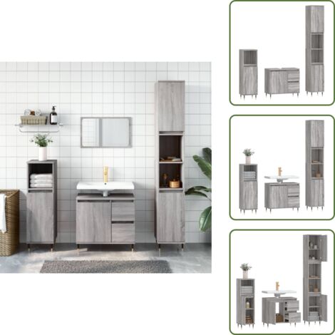 Armario de baño alto - vidaXL Set de muebles de baño 3 pzas madera contrachapada gris sonoma - Armario de baño bajo