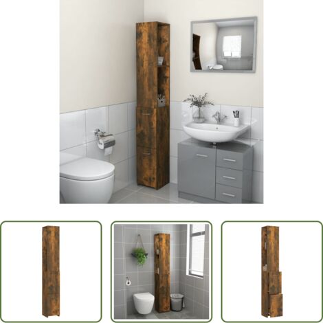 Armario de baño -  Armario baño madera contrachapada roble ahumado 25x26,5x170 cm