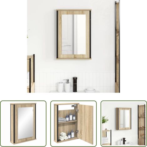 Armario de baño -  Armario con Espejo con estante Roble Sonoma 42 x 12 x 60 cm