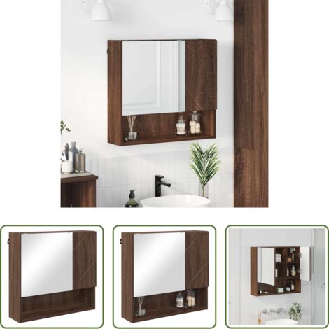 Armario de baño -  Armario con Espejo con puerta Roble Marrón 59 x 17 x 55 cm