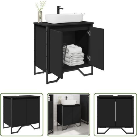 Armario de baño -  Armario para lavabo de baño madera ingeniería negro 60x35x60 cm