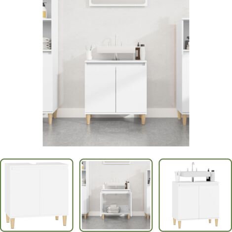 Armario de baño -  Armario para lavabo madera contrachapada blanco 58x33x60 cm
