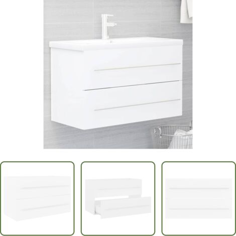 Armario de baño -  Armario para lavabo madera contrachapada blanco 80x38,5x48 cm