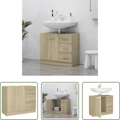 Armario de baño -  Armario para lavabo madera contrachapada color roble 63x30x54cm